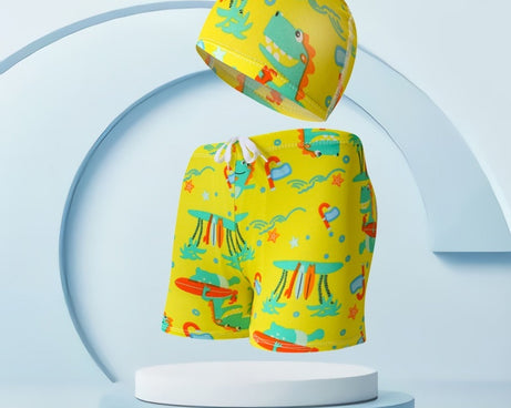Children's Swimming Trunks Beach Vacation With Swimming Cap Suit
