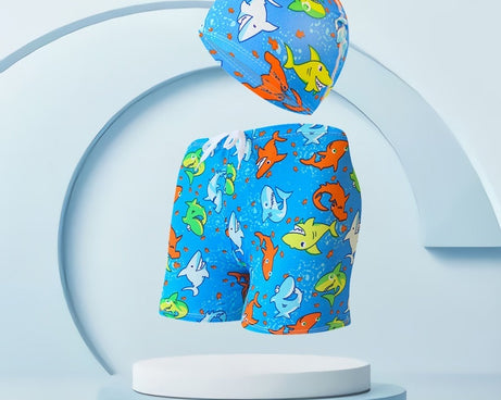 Children's Swimming Trunks Beach Vacation With Swimming Cap Suit