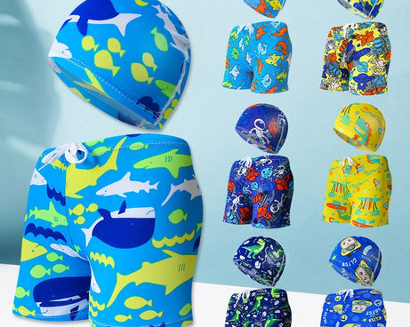 Children's Swimming Trunks Beach Vacation With Swimming Cap Suit