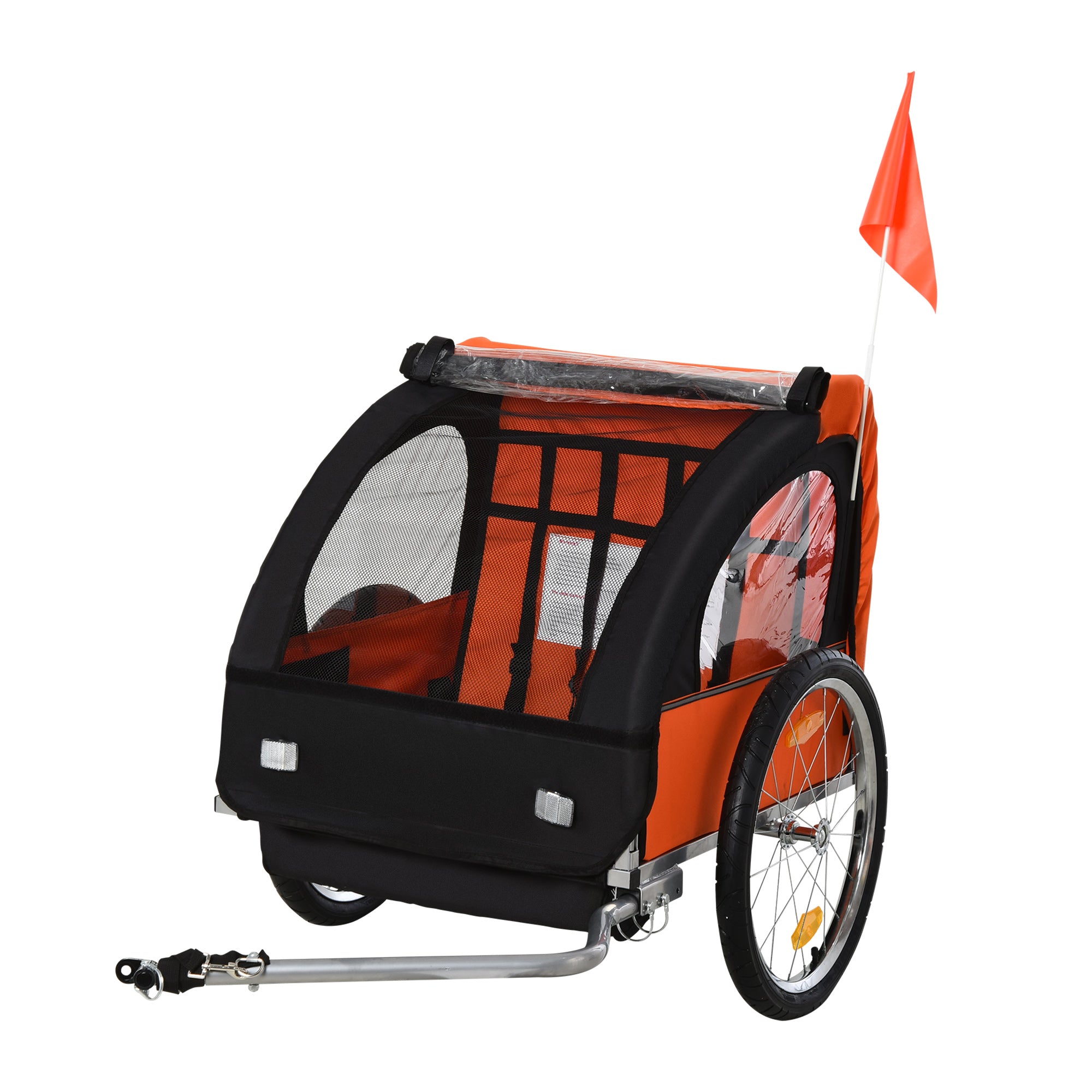 2-Seat Child Bike Trailer for Kids with a Strong Steel Frame, 5-Point Safety Harnesses, & Comfortable Seat, Orange